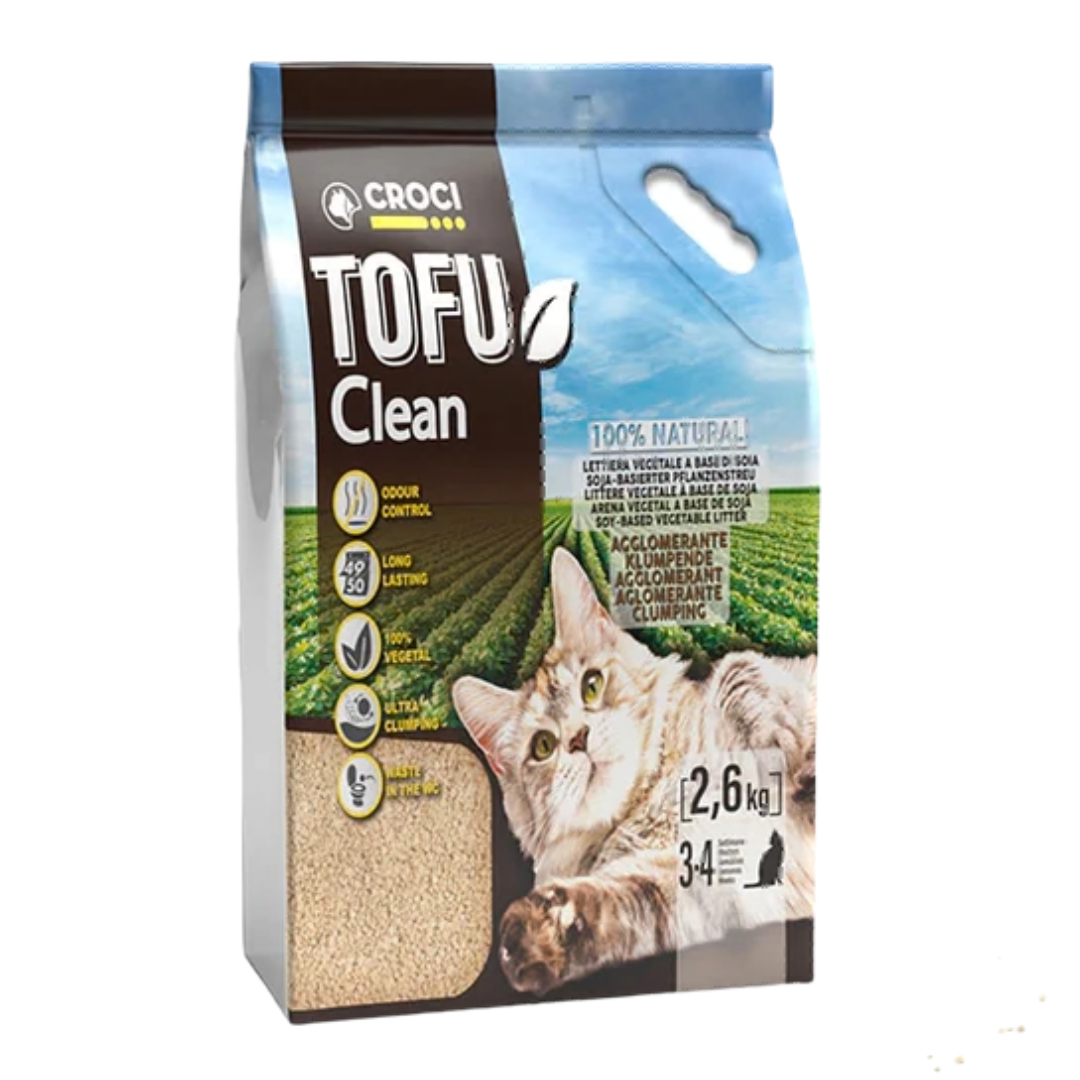 Arena vegetal para gato Tofu Clean Croci aglomerante y biodregadable