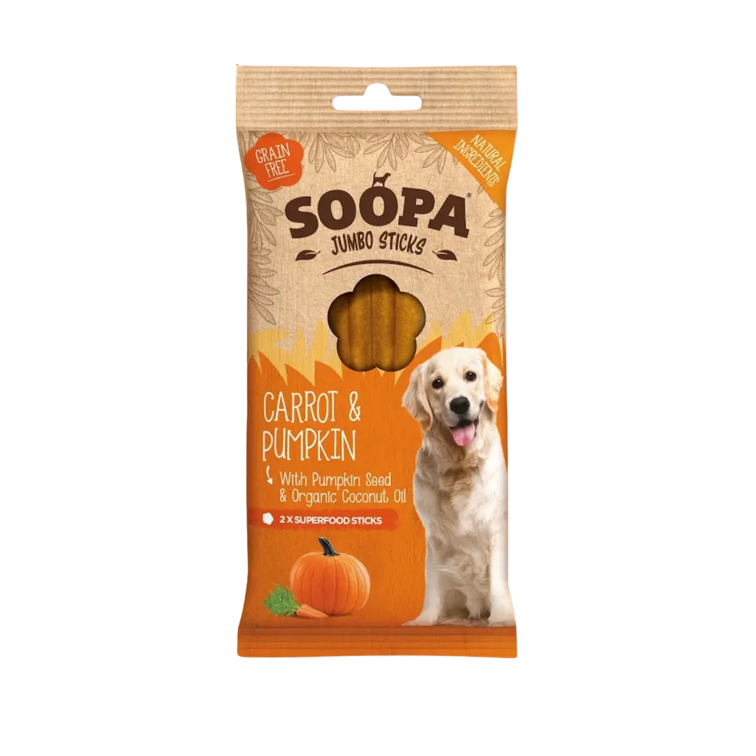 Palitos dentales Jumbo de zanahoria y calabaza para perros Soopa 170g