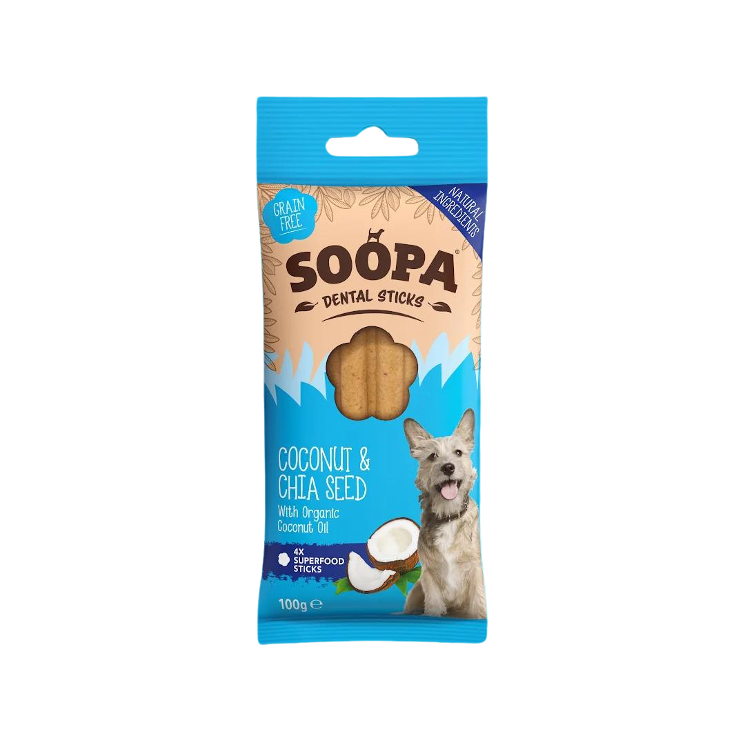 Soopa snacks palitos coco chia perro