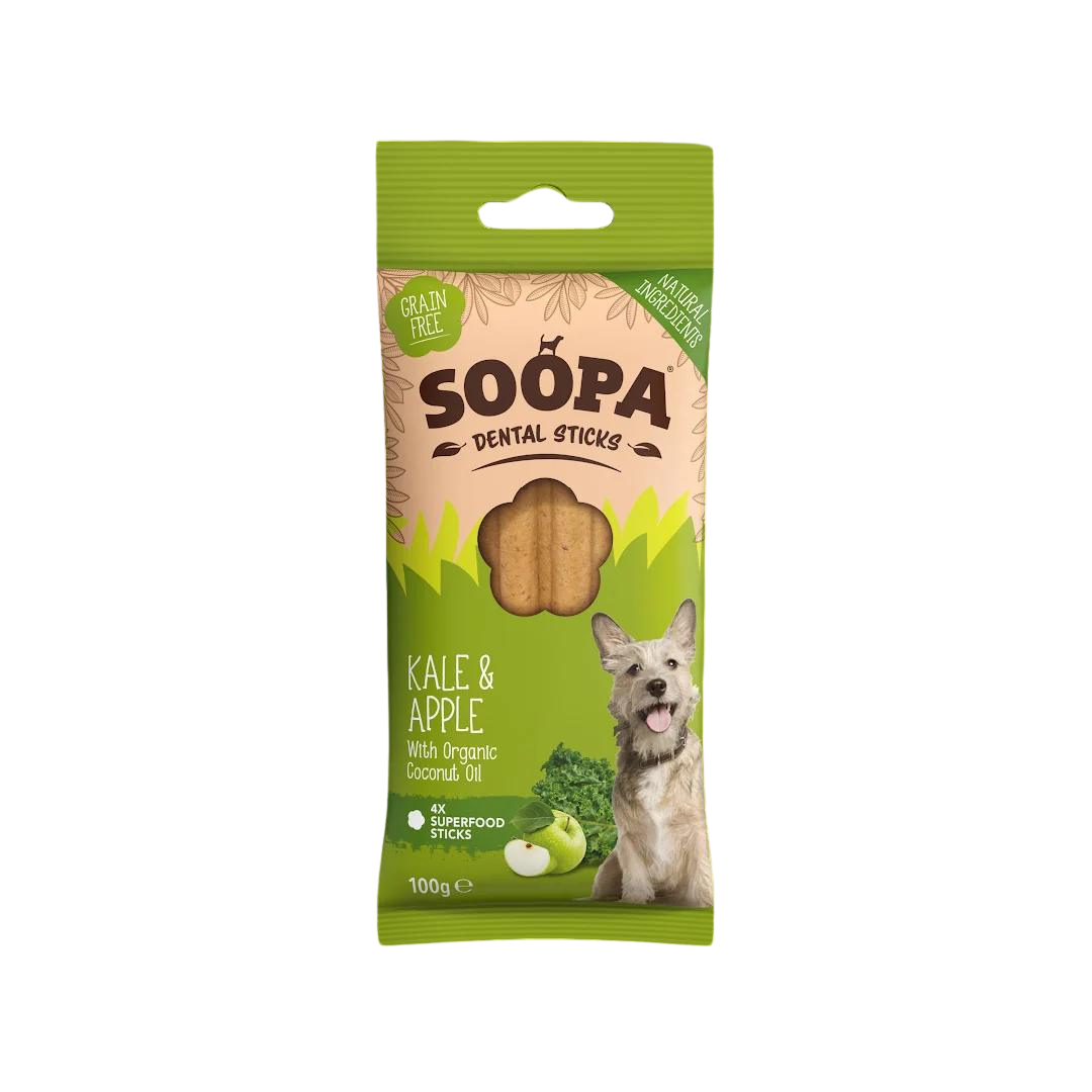 Soopa snacks palitos kale manzana perro
