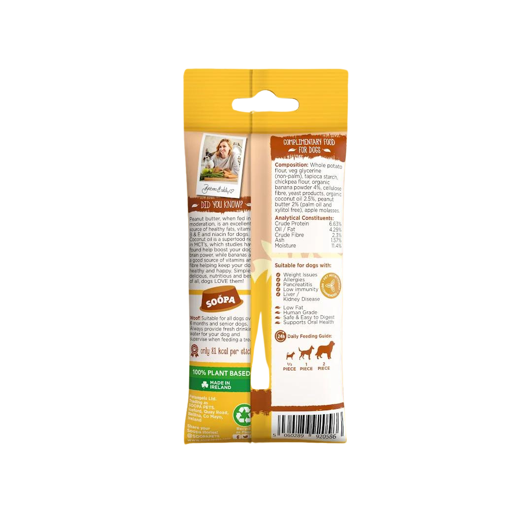 Soopa snacks palitos plátano manteca cacahuete perro