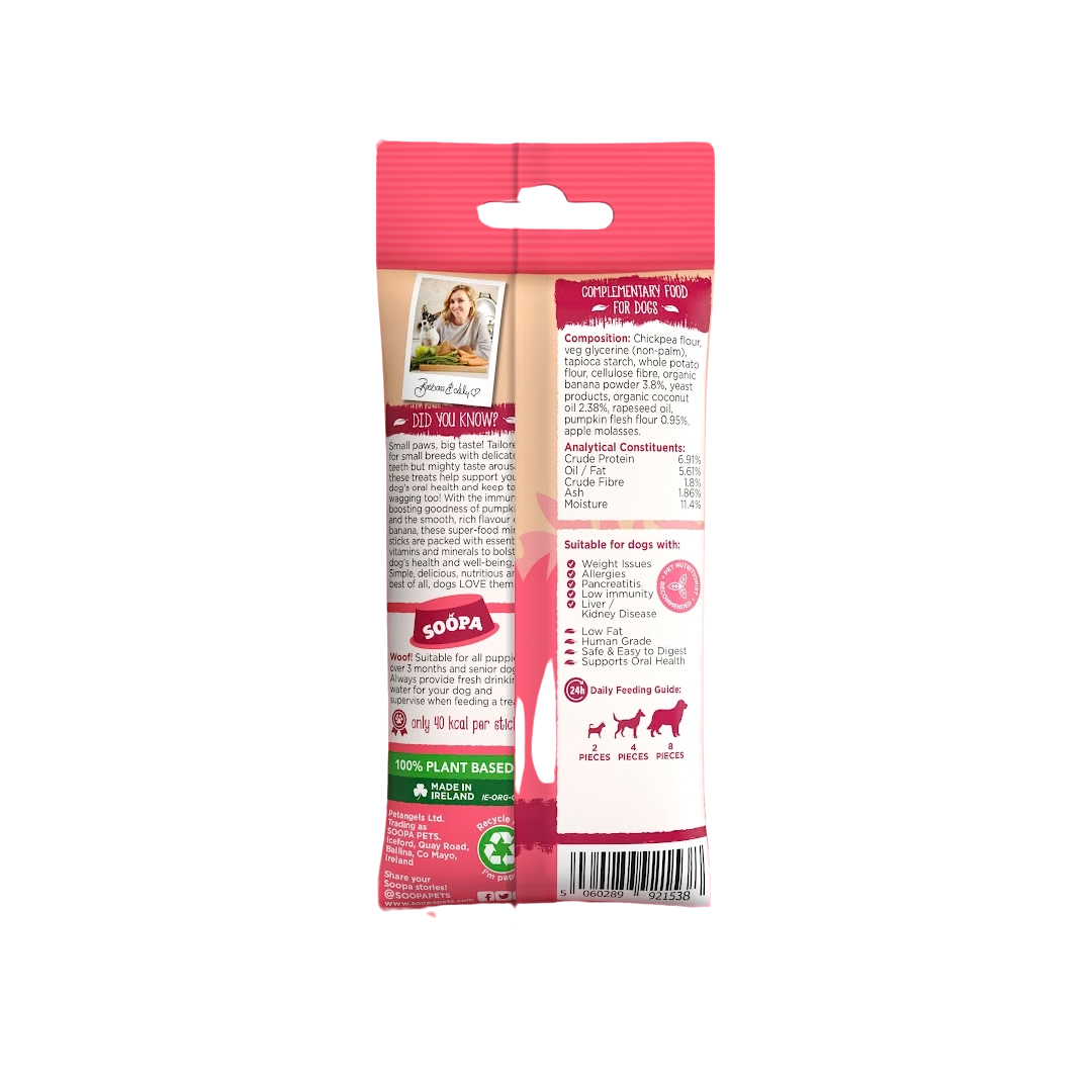 Palitos dentales de plátano y calabaza para perros mini 100g