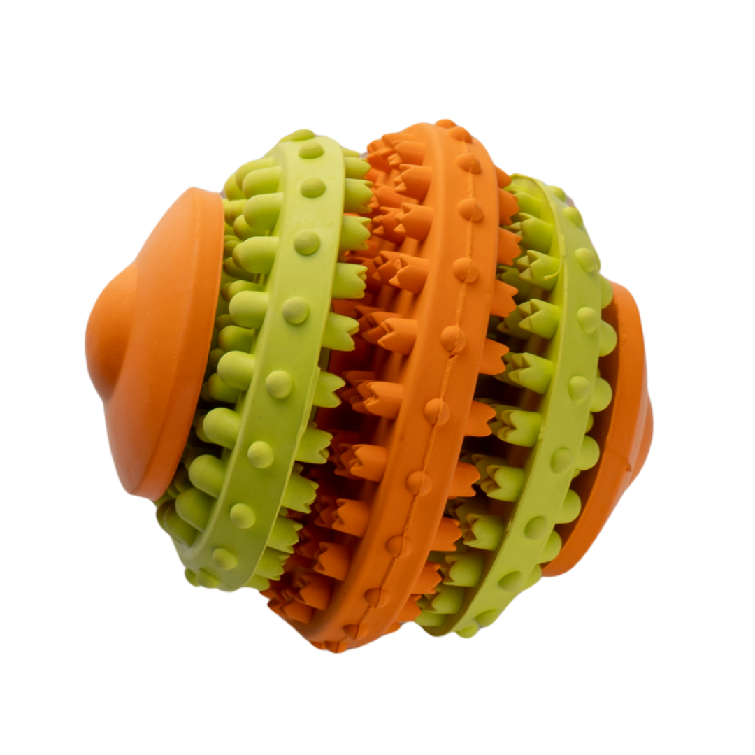 Pelota bicolor dispensadora de snacks para perro caucho natural