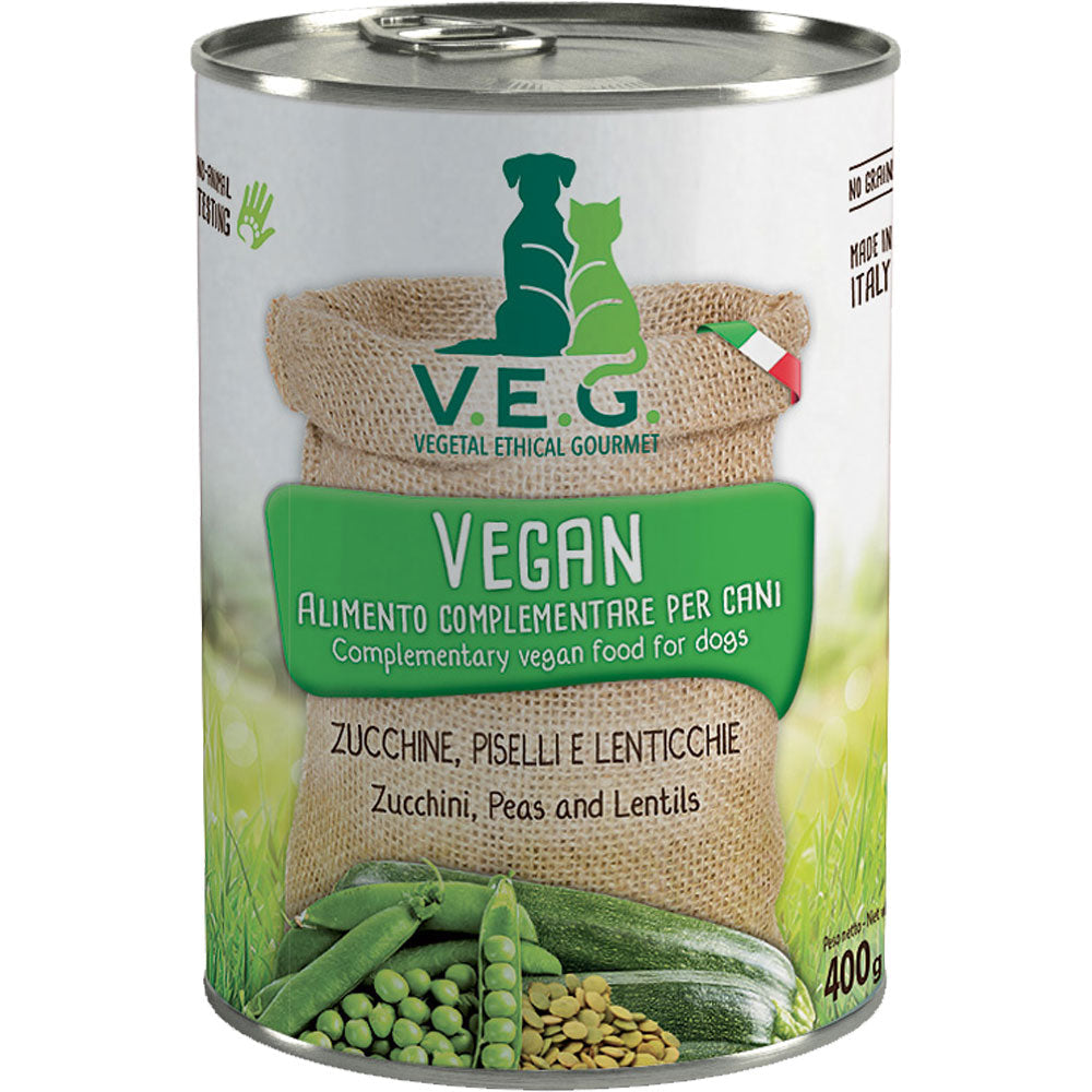 *Oferta* Comida húmeda para perros y gatos de calabacin, guisante y lenteja V.E.G., Lata 400g