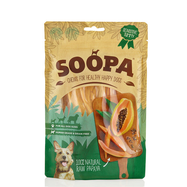 Soopa tiras papaya perro