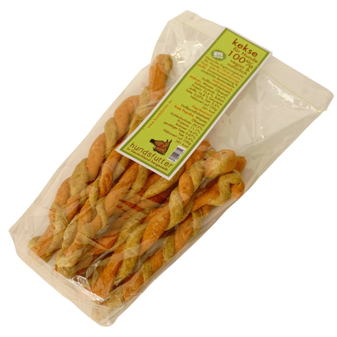 Hundsfutter snacks palitos zanahoria pimiento rojo perro