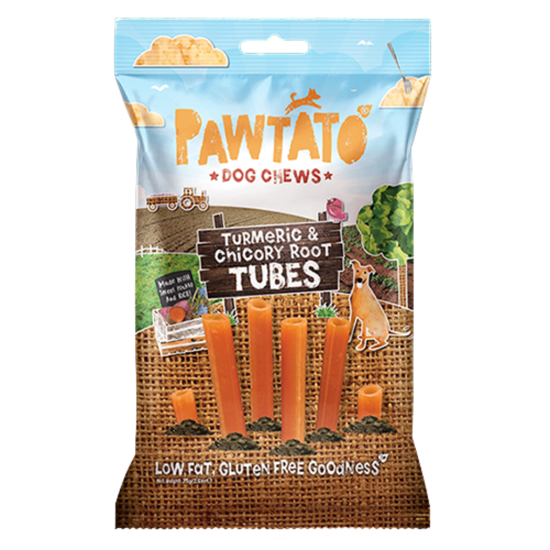 Pawtato snacks tubos cúrcuma achicoria perro